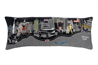 14" X 35" Black Gray and White Hometown Pride Wool Lumbar Throw Pillow