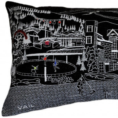 14" X 35" Dark Gray And White Vail Nighttime Skyline Lumbar Decorative Pillow