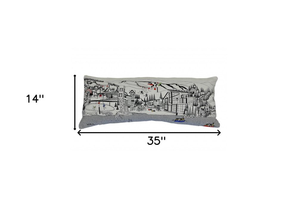 14" X 35" Cream Vail Daylight Skyline Lumbar Decorative Pillow