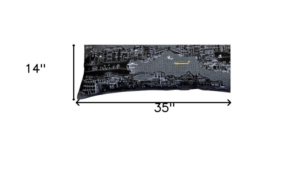 14" X 35" Black Gray and White Hometown Pride Wool Lumbar Throw Pillow