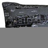 14" X 35" Dark Gray And White Venice Nighttime Skyline Lumbar Decorative Pillow