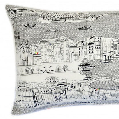 14" X 35" Cream Venice Daylight Skyline Lumbar Decorative Pillow