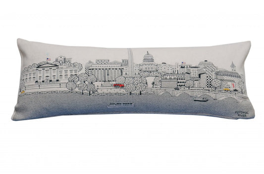 14" X 35" Cream Washington DC Daylight Skyline Lumbar Decorative Pillow