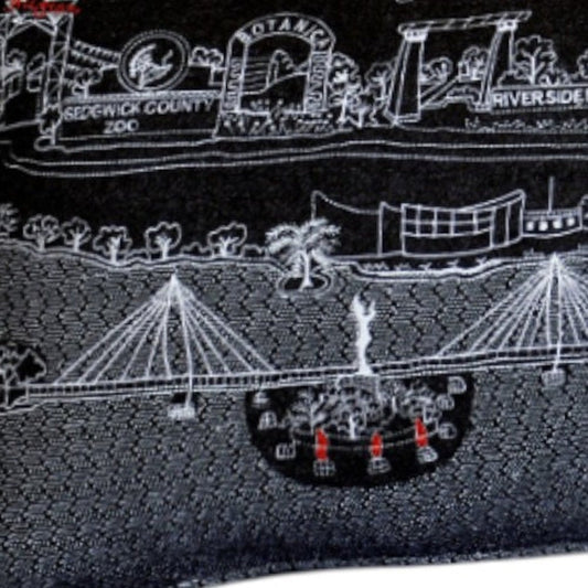 14" X 35" Dark Gray And White Wichita Nighttime Skyline Lumbar Decorative Pillow