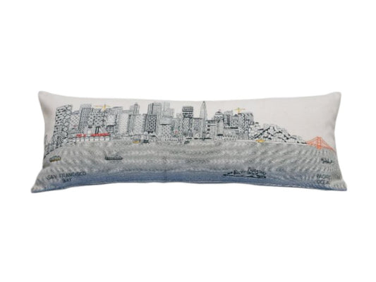14" X 35" Cream San Francisco Daylight Skyline Lumbar Decorative Pillow