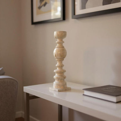 24" Natural Solid Wood Floor Pillar Candle Holder