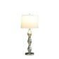 30" Brushed Silver Geo Glass Table Lamp With White Shade