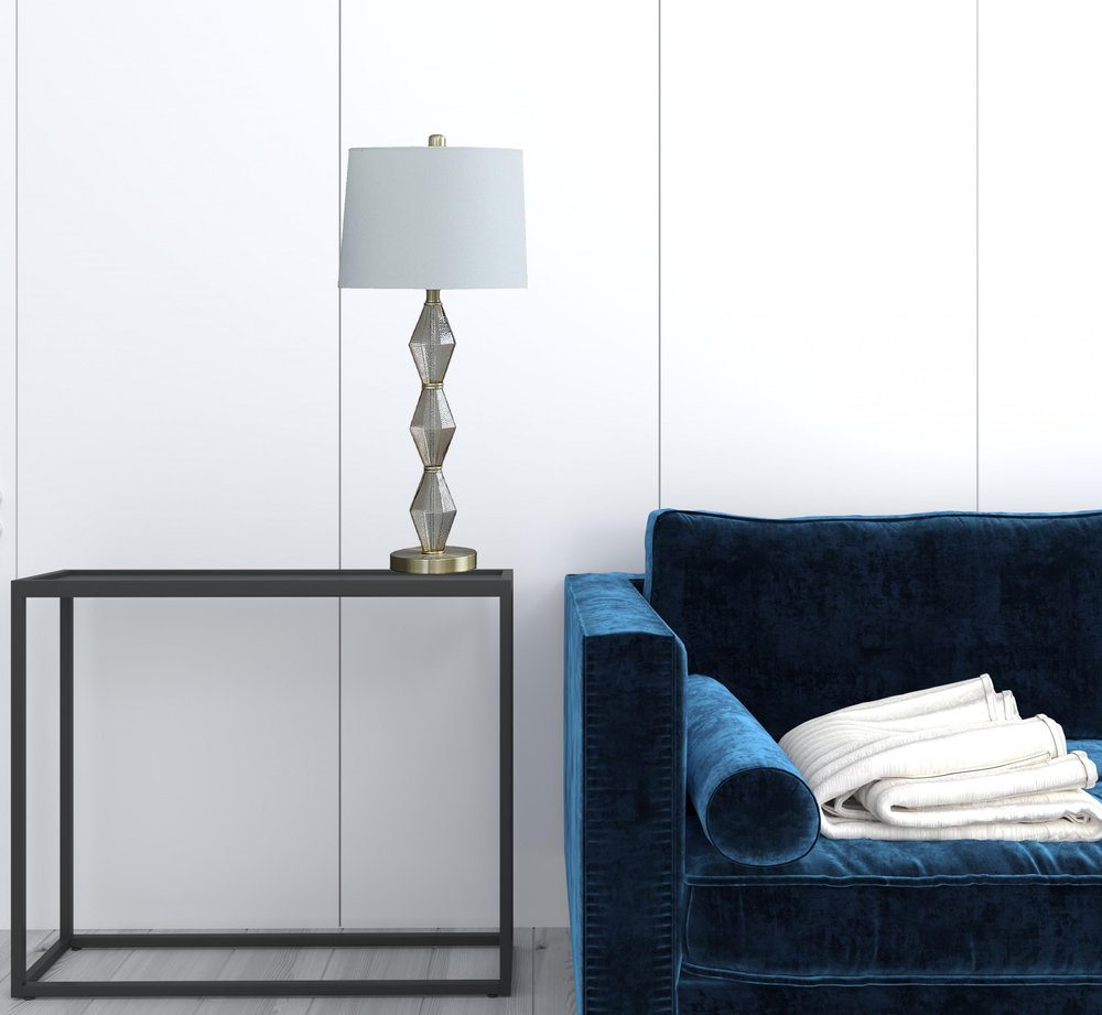 30" Brushed Gold Geo Glass Table Lamp With Shade