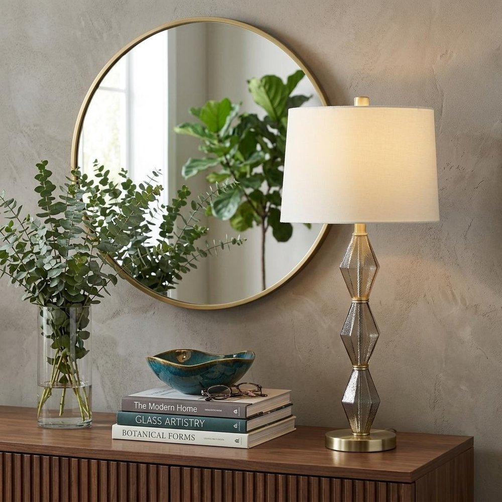 30" Brushed Gold Geo Glass Table Lamp With Shade