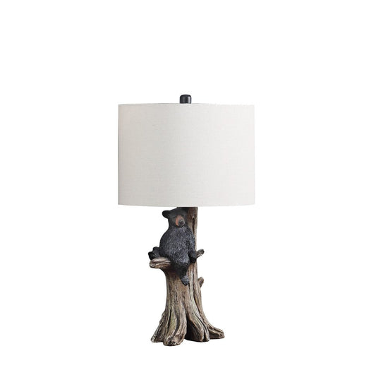 25" Black Bear in a Tree  Table Lamp With Beige Shade