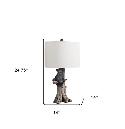 25" Black Bear in a Tree  Table Lamp With Beige Shade