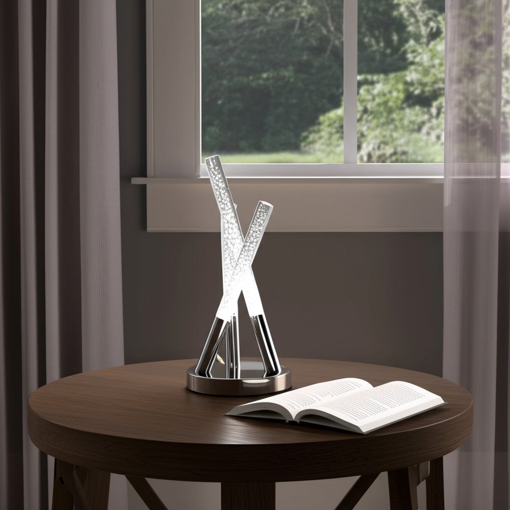 15" Silver Acrylic and Metal Three Rod Abstract  Table Lamp