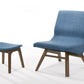 22" Blue And Brown Upholstered Lounge Chair With Ottoman