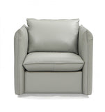 36" Gray And Silver Genuine Leather Swivel Lounge Chair