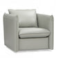 36" Gray And Silver Genuine Leather Swivel Lounge Chair