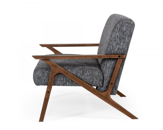 24" Gray And Brown Upholstered Arm Chair