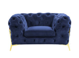 50" Blue And Gold Velvet Tufted Lounge Chair