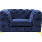 50" Blue And Gold Velvet Tufted Lounge Chair
