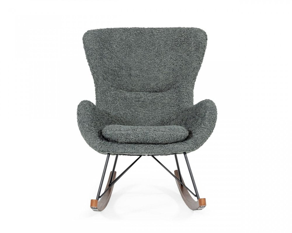 30" Gray and Brown Faux Fur Metal And Solid Wood Rocking Chair
