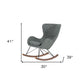 30" Gray and Brown Faux Fur Metal And Solid Wood Rocking Chair