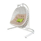 69" Beige and White Metal Indoor Outdoor Swing Chair with Beige Cushion