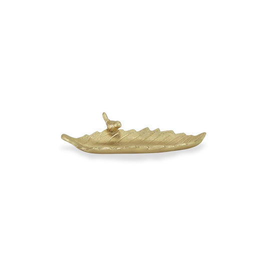 10" Gold Cast Iron Leaf Vanity Tray
