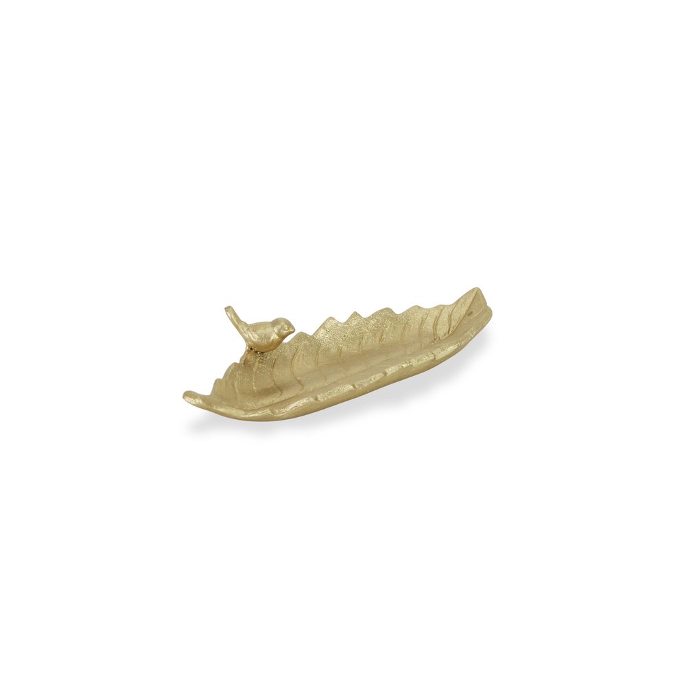 10" Gold Cast Iron Leaf Vanity Tray
