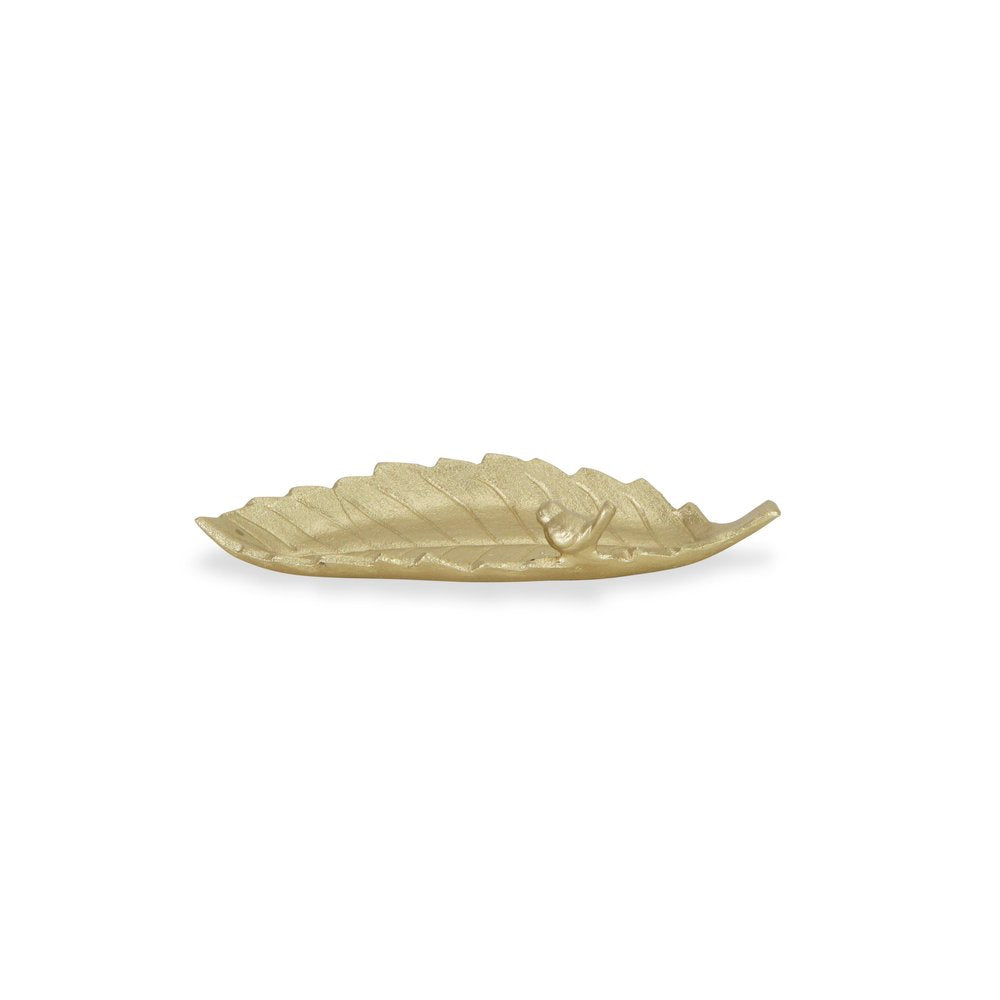 10" Gold Cast Iron Leaf Vanity Tray