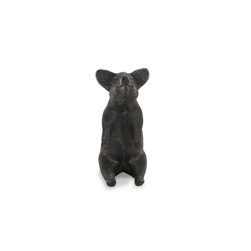 8" Black Metal Pig Hand Painted Figurine Tabletop Sculpture