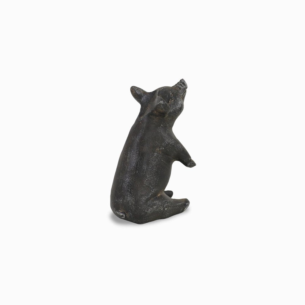 8" Black Metal Pig Hand Painted Figurine Tabletop Sculpture