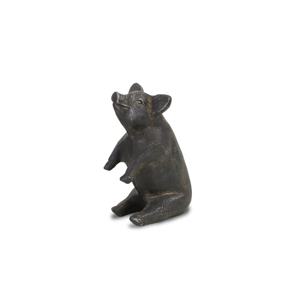 8" Black Metal Pig Hand Painted Figurine Tabletop Sculpture