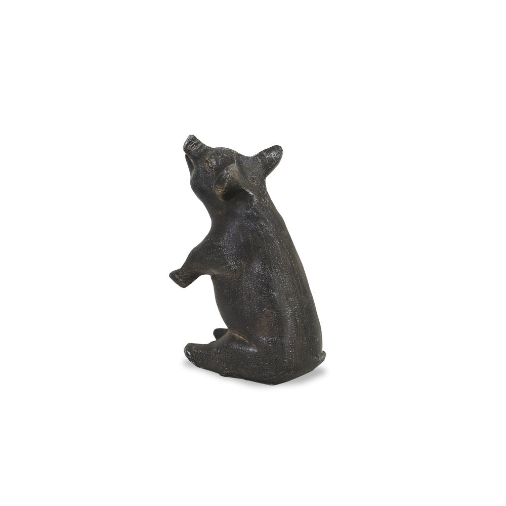8" Black Metal Pig Hand Painted Figurine Tabletop Sculpture