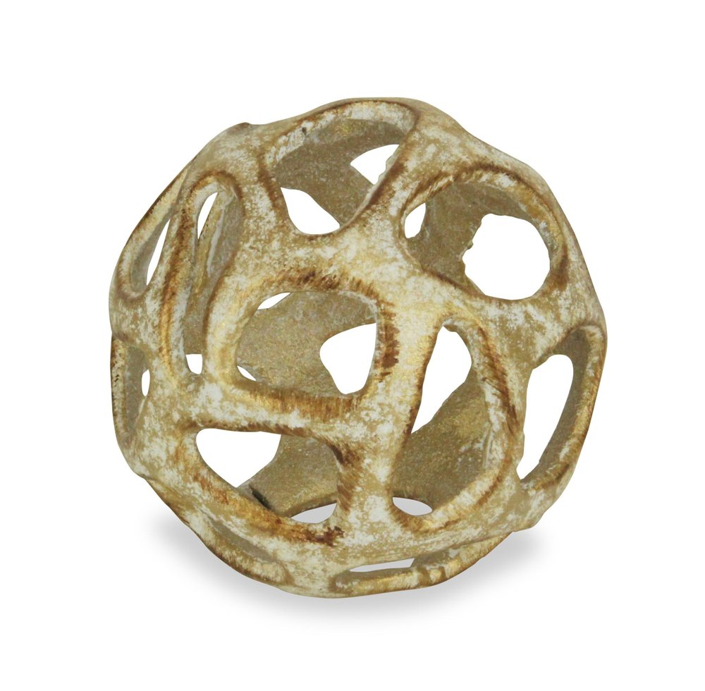 4" Gold Cast Iron Hand Painted Decorative Orb Tabletop Sculpture