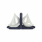 Set of Two 5" Blue And White Cast Iron Sailboat Decorative Bookends