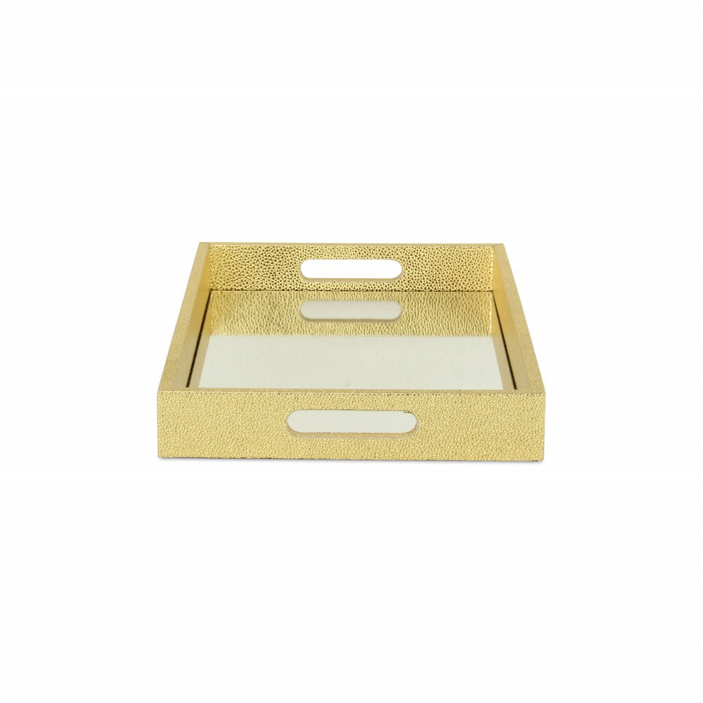 16" Gold Rectangular Wood Handmade Tray With Handles