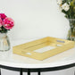 16" Gold Rectangular Wood Handmade Tray With Handles