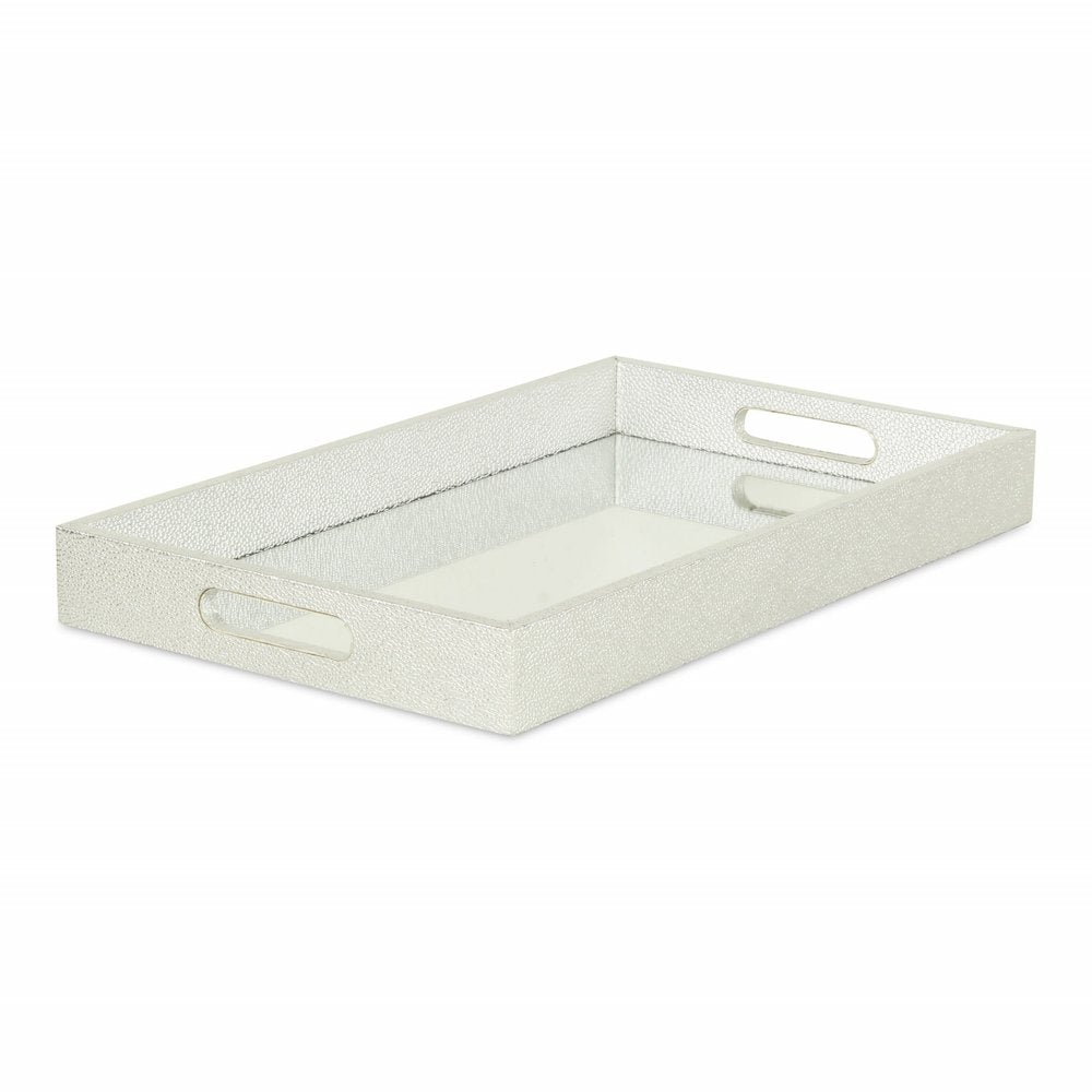 16" Silver Rectangular Wood Handmade Tray With Handles