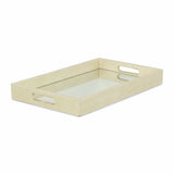 16" White Gold Rectangular Wood Handmade Tray With Handles