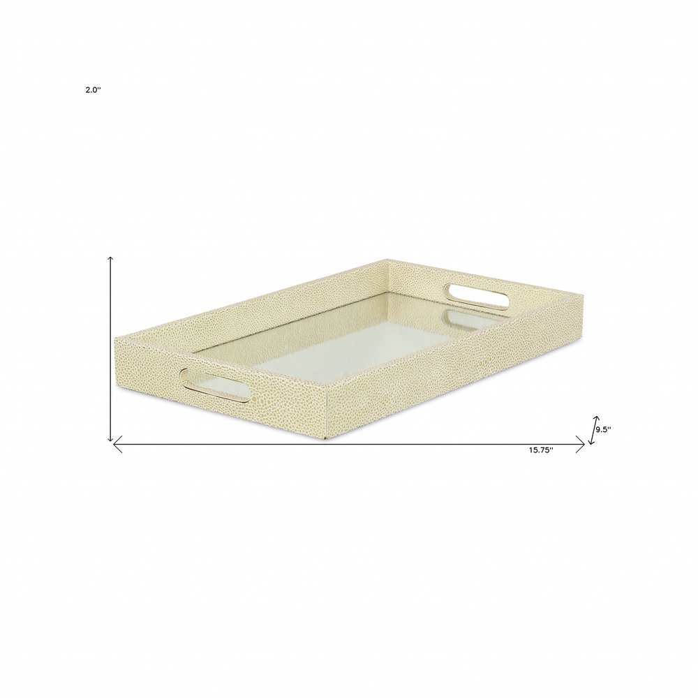 16" White Gold Rectangular Wood Handmade Tray With Handles