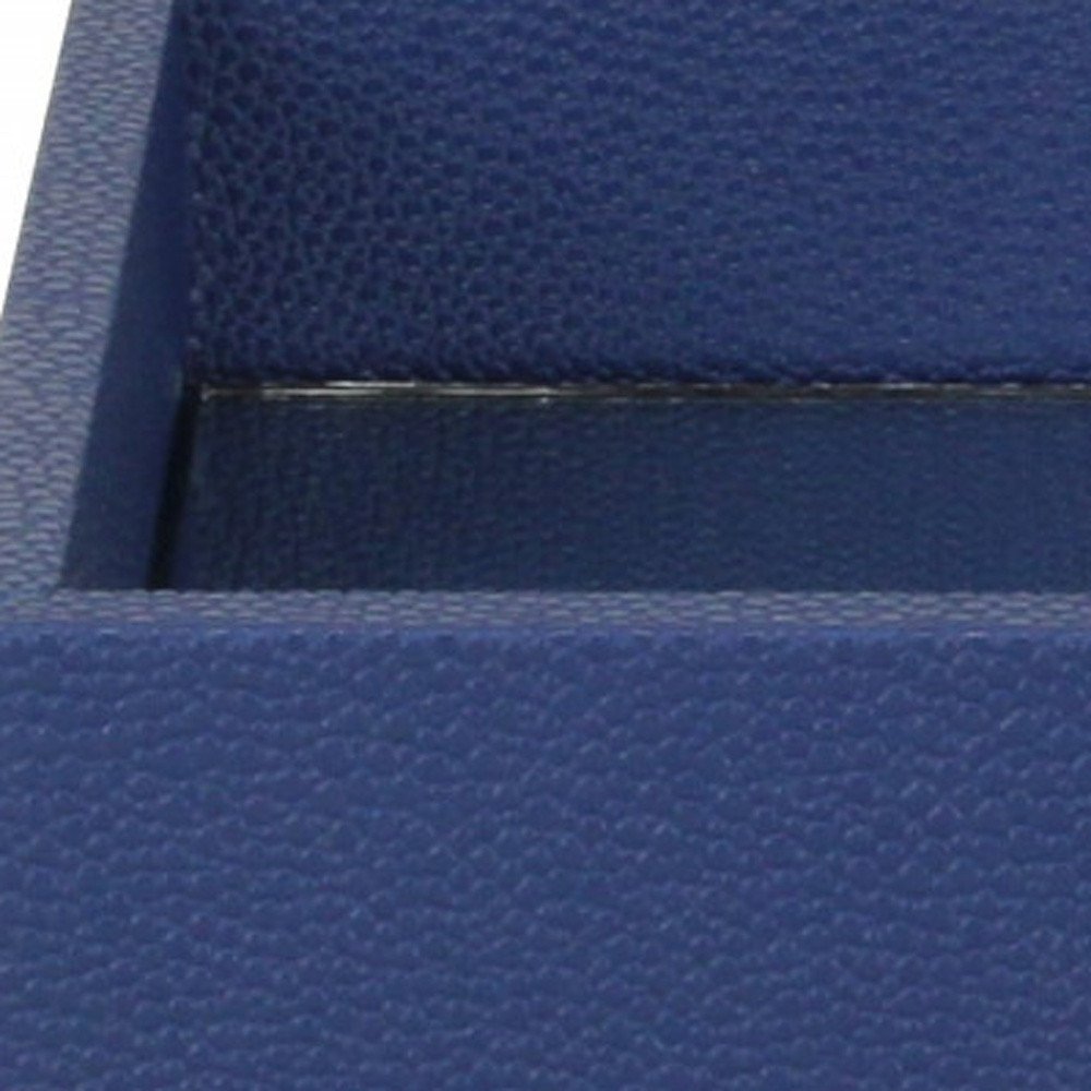 10" Navy Blue Mirrored Glass And Wood Faux Shagreen Vanity Tray