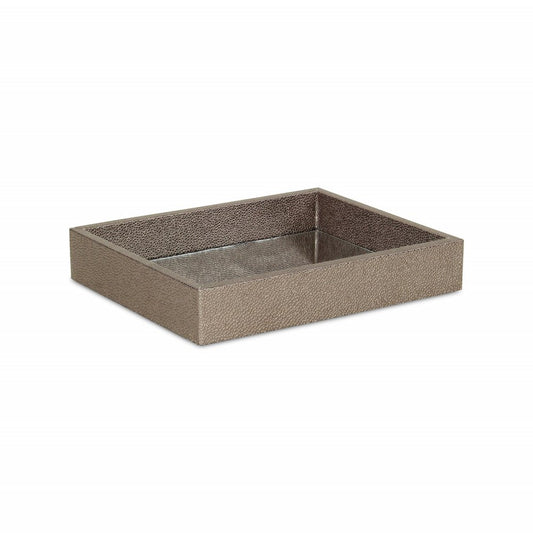10" Gray Mirrored Glass And Wood Faux Shagreen Vanity Tray