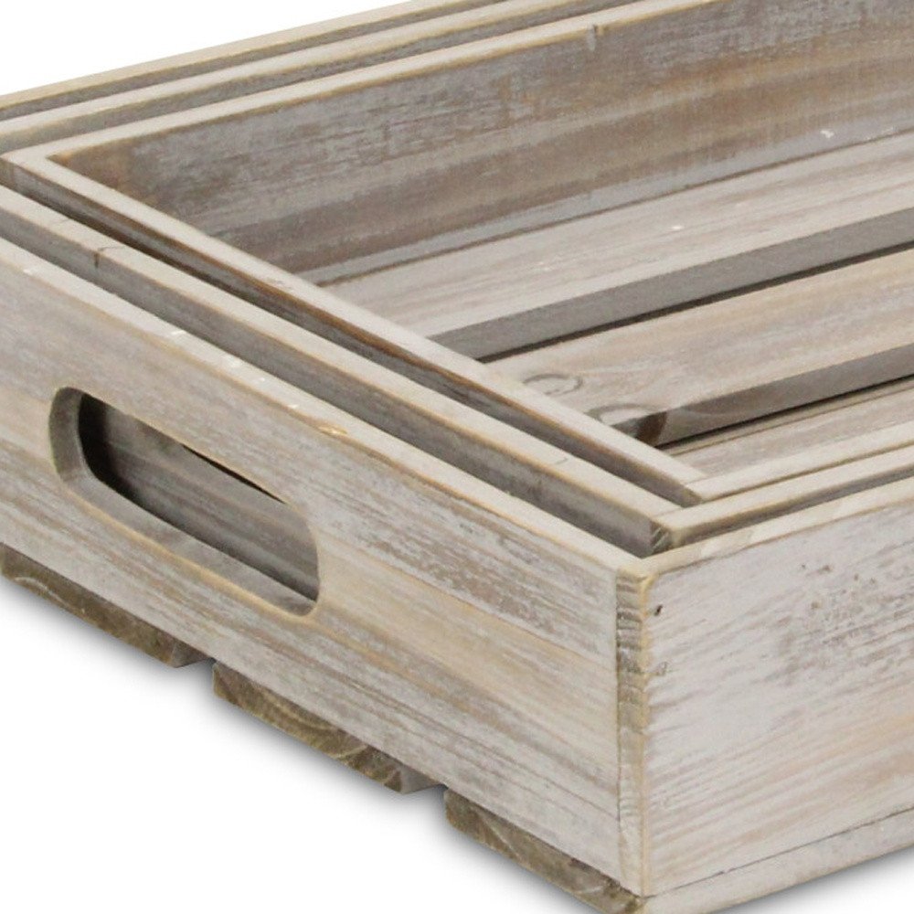 19" Gray Rectangular Wood Handmade Tray With Handles