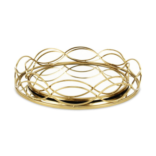 15" Gold Round Metal Handmade Tray With Handles