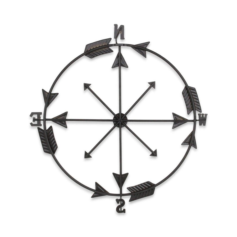 26" X 25" Brass and Black Metal Distressed Compass Wall Decor