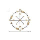 26" X 25" Brass and Black Metal Distressed Compass Wall Decor