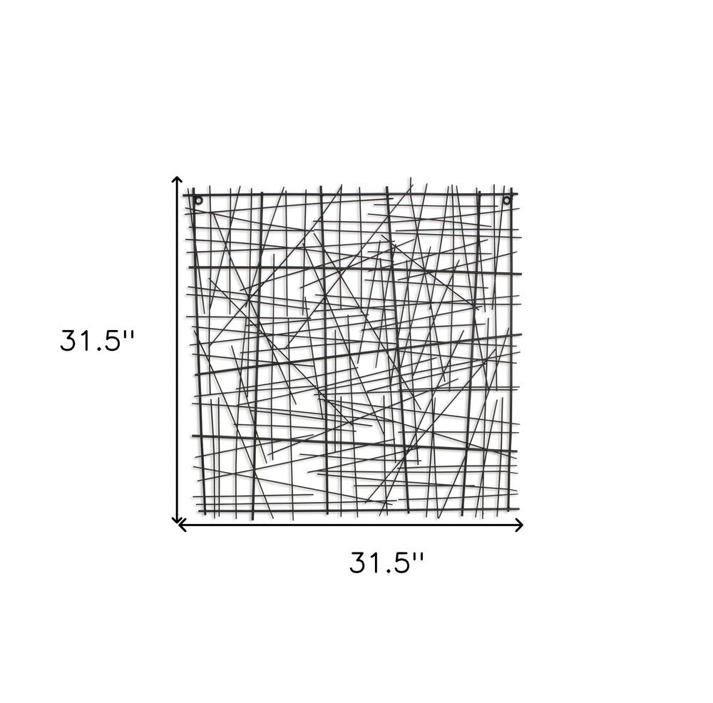 32" X 32" Black Handcrafted Abstract Lines Metal Hanging Dimensional Sculpture