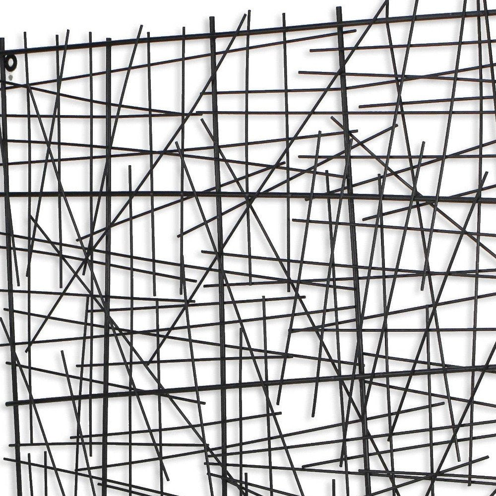 32" X 32" Black Handcrafted Abstract Lines Metal Hanging Dimensional Sculpture