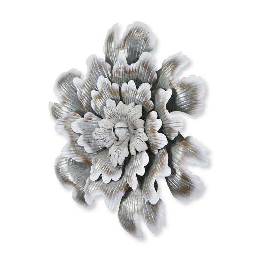 27" X 27" Gray and Off White Galvanized Metal Flower Hanging Dimensional Sculpture