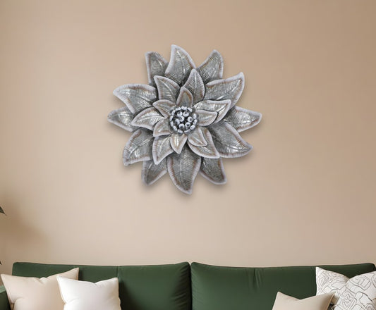 27" X 27" Gray and Off White Galvanized Metal Flower Hanging Dimensional Sculpture