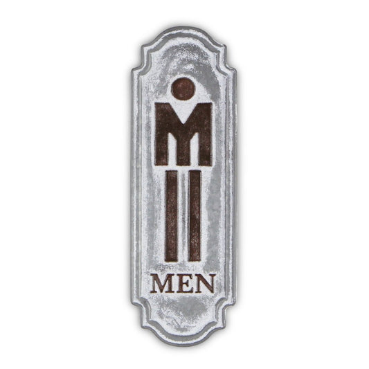 12" X 4" Gray and Brown Handcrafted Mens Room Metal Wall Decor
